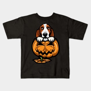 Halloween Basset Hound Pumpkin Kids T-Shirt